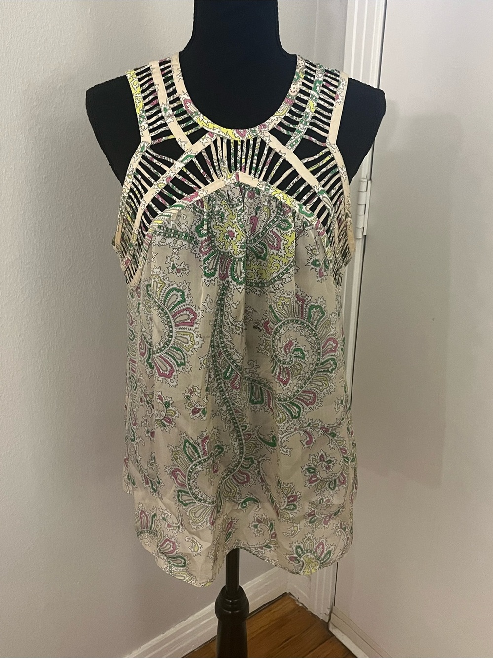 Anthropologie LeifNotes 100% Silk Paisley Strappy Tank Top Lightweight Size 12